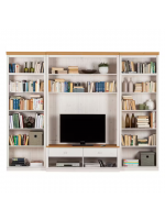 Estante grande para sala em madeira com rack para tv na cor branco lavado e mel  / coleção biblioteca